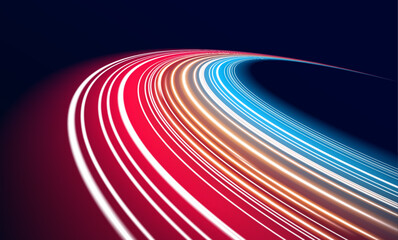 Poster - A smooth and fast motion of neon lights creates a futuristic, high-tech scene. It conveys the endless advancement of technology at a rapid pace.