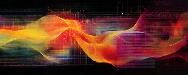 Poster - A vibrant abstract background featuring flowing waves of colorful light. Perfect for digital designs, presentations, and creative projects that require a dynamic visual element.