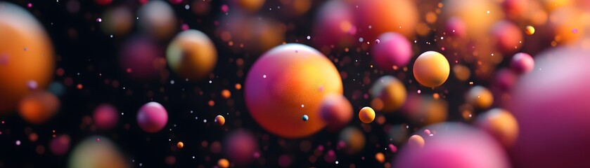 Poster - This vibrant image features a mesmerizing array of colorful spheres floating in a dark background, perfect for creative projects, digital art, or abstract design inspiration.