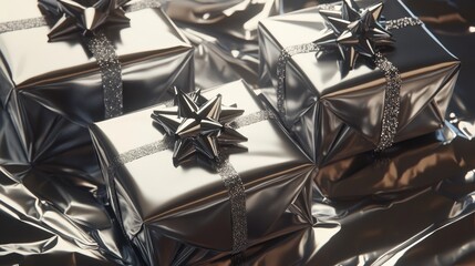 Wall Mural - Shiny Foil Wrapped Gifts