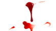 © Nicholas - Dripping blood isolated on white background. Flowing bloody stains, splashes and drops. Trail and drips red blood close up