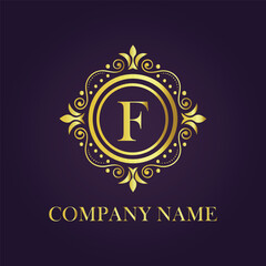 Letter F luxury gold logo concept