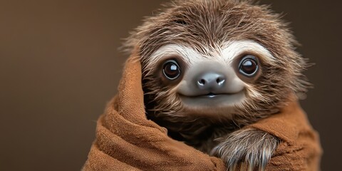 sloth - adorable tired mammal wrapped in blanket