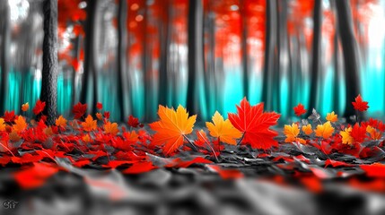 Wall Mural - Vibrant Autumn Leaves in a Dreamlike Forest