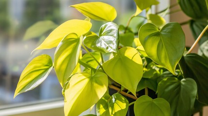 Wall Mural - Vibrant Golden Pothos Houseplant in Sunlight