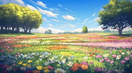 gorgeous hand-drawn illustration depicting scenic mountains and farmlands, enriched with intricate d