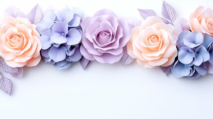 Poster - A decorative arrangement of pastel-colored flowers, including roses and hydrangeas, set against a light background.