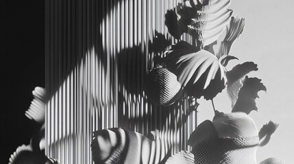 Wall Mural - Abstract Monochromatic 3D Render, Sculptural Forms and Light Play