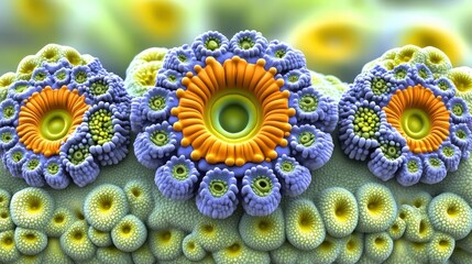 Fototapete - Intricate 3D fractal art resembling exotic flowers or coral. Ideal for backgrounds, textures, or prints showcasing organic complexity and vibrant colors.