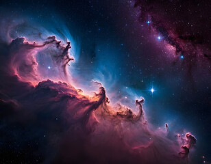 landscape with space, colorful space galaxy, universe science astronomy, galaxy background wallpaper, AI-generated