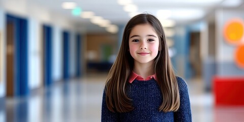 Wall Mural -  friendly girl student sitting in elementary school classroom