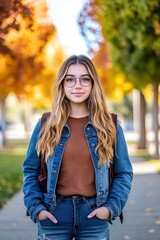 Wall Mural -  friendly gen z female student standing on high school campus