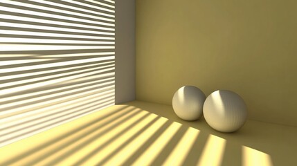 Canvas Print - Minimalist Room with Two Spheres and Light Stripes