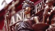 © Merry - Close-up of Lady Justice statue holding scales and sword. Symbolizes law fairness equality. Ideal for legal websites articles blogs social media posts promoting justice related content.