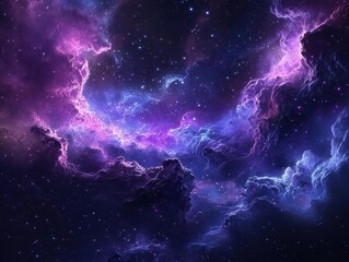 Wall Mural - enchanting night sky photography with twinkling stars, milky way galaxy, and dreamy purple-blue nebu