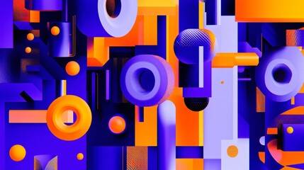 Wall Mural - Abstract Geometric Shapes Background Bright Orange Blue Purple 3D Render