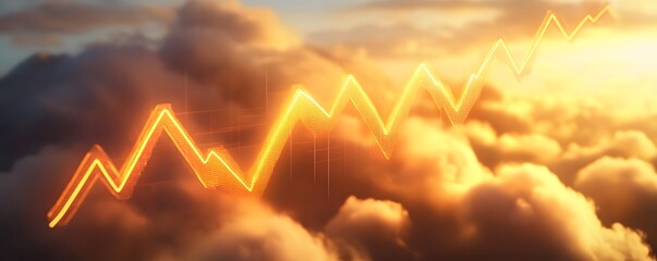 Poster - A vibrant upward trend graph overlays soft clouds, symbolizing growth and positive market trends