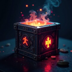 Wall Mural - Mysterious box with glowing runes, dark background, and a faint glow, magical, runes