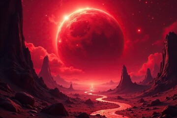 Wall Mural - Gigantic red megastructure in the void of space, red, emptiness