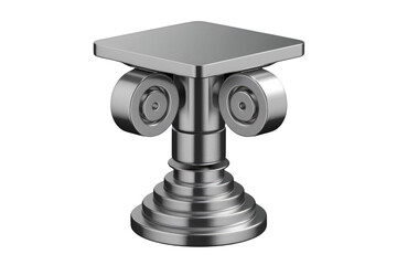 Poster - A metallic, industrial-style column with a square top and cylindrical base, isolated on black. background removed