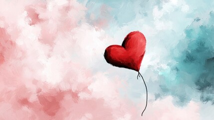 Wall Mural - A red heart shaped balloon floating in the sky