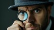 © jambulart - Man with hat uses magnifying glass, close-up.