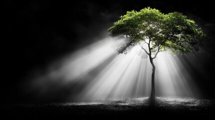 Poster - A lone tree in the middle of a dark forest