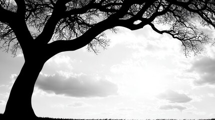 Poster - A black and white photo of a tree in the middle of a field