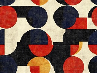 Canvas Print - Abstract Geometric Seamless Pattern Red Blue Gold Circles