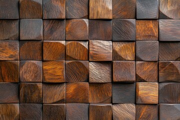 Wall Mural - Wooden wall with many wooden blocks