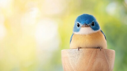 Poster - A small blue bird sitting on top of a wooden post