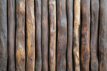 Wall Mural - Row of wooden logs, some of which are old and weathered