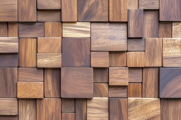 Wall Mural - Wooden wall made of wood blocks