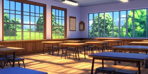 Wall Mural - 2D animation high school classroom 