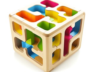 Wooden activity cube for babies with colorful and interactive mazes