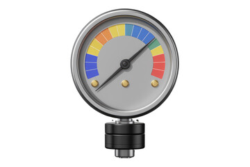 Poster - A 3D rendered image of a colorful analog gauge indicating measurement or level. background removed