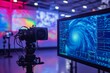 © jambulart - Studio camera, monitor display swirling weather data.