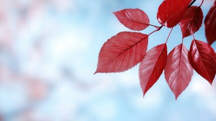 Poster - red leaves on a tree branch against a blue sky