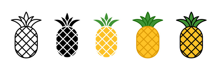 Pineapple icons set in black filled and stroke line style