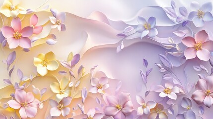 Wall Mural - Cheerful pastel floral wave design nature digital artwork uplifting environment close-up view high detail