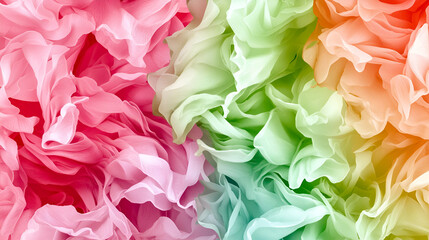 Sticker - A colorful mix of pink and green ruffled fabric, creating a soft, textured background with a vibrant, airy feel.