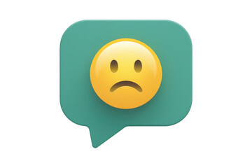 Leinwandbilder - A teal speech bubble displays a yellow, unhappy emoticon, conveying sadness or disappointment. background removed