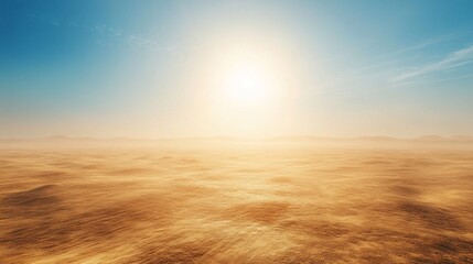 Desert landscape, sandstorm, bright sun, vast horizon, nature scene, photography,  background