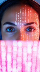 Aufkleber - Cyberpunk Data Monitoring Focused Latina Woman Engaged in Encrypted Communications