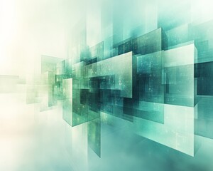 Poster - Futuristic Digital Security Abstract Geometric Data Streams in Pastel Blues and Greens