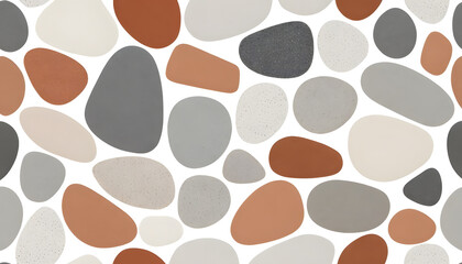 abstract seamless pattern with neutral colored pebbles on white background.