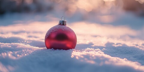 Wall Mural - Pink Christmas Ornament in Snow