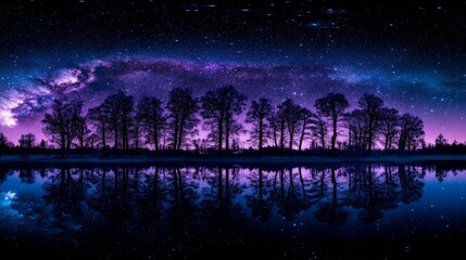 Wall Mural - Stunning night sky with milky way reflecting on tranquil lake