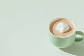 Poster - Minimalist Winter Hot Chocolate with Marshmallow in Pastel Green Cup on Light Background