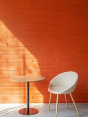 Aufkleber - Minimalist Cozy Restaurant Interior with Warm Lighting and Orange Brick Wall